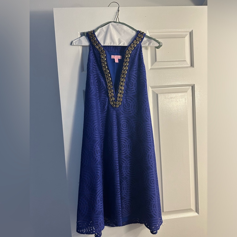 Lilly Pulitzer Blue Mystical Knotty Lace Achelle Dress Size Small